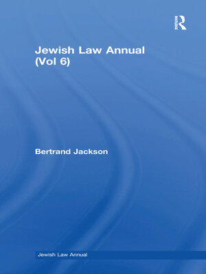 cover image of Jewish Law Annual (Vol 6)